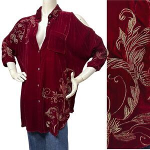 TASHA POLIZZI Embroidered Velvet Cold Shoulder Tunic Top Mini Dress OVERSIZE S M